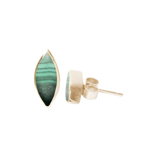 Gold Malachite Stud Earrings