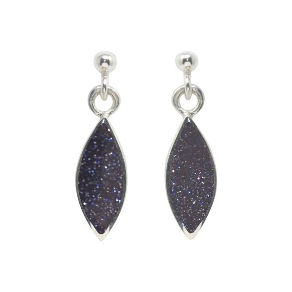 Silver Blue Goldstone Drop Earrings