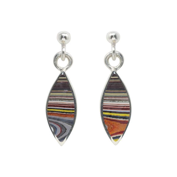 Silver Fordite Drop Earrings