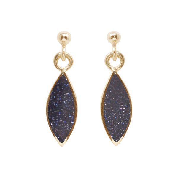 Yellow Gold Blue Goldstone Drop Earrings