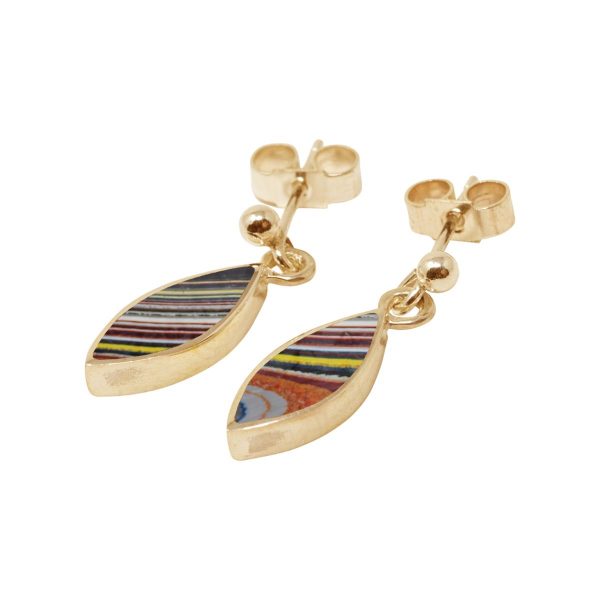 Yellow Gold Fordite Drop Earrings