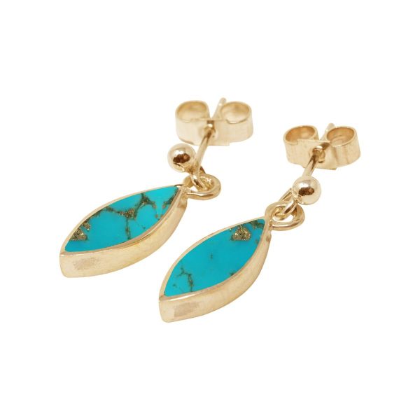 Yellow Gold Turquoise Drop Earrings