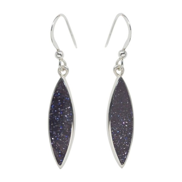 Silver Blue Goldstone Drop Earrings