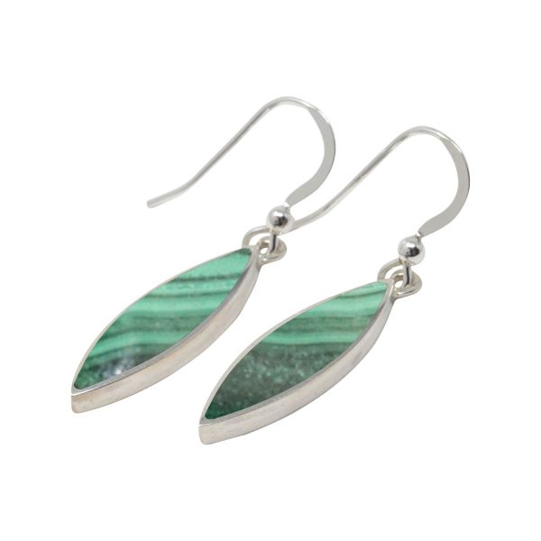 White Gold Malachite Drop Earrings