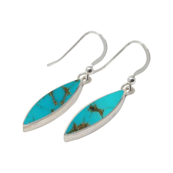 White Gold Turquoise Drop Earrings