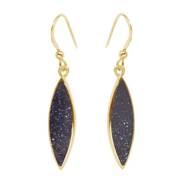 Yellow Gold Blue Goldstone Drop Earrings