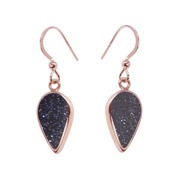 Rose Gold Blue Goldstone Drop Earrings