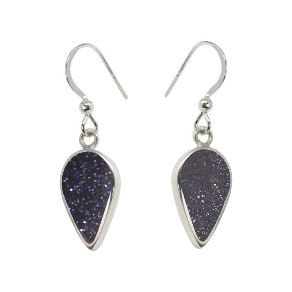 Silver Blue Goldstone Drop Earrings