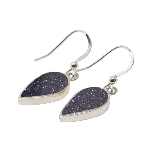 Silver Blue Goldstone Drop Earrings