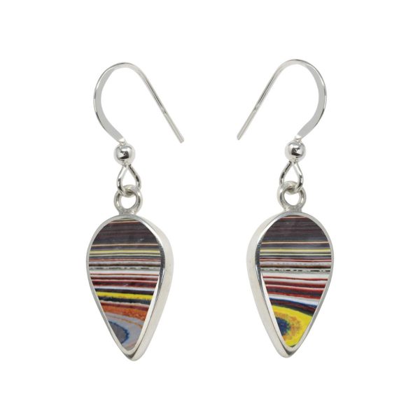 Silver Fordite Drop Earrings