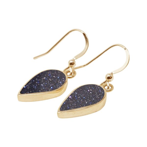 Yellow Gold Blue Goldstone Drop Earrings