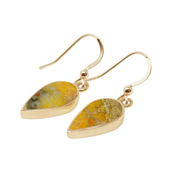 Yellow Gold Bumblebee Jasper Drop Earrings