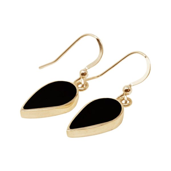 Yellow Gold Whitby Jet Drop Earrings