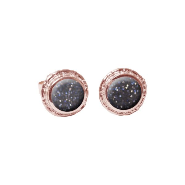 Rose Gold Blue Goldstone Round Stud Earrings