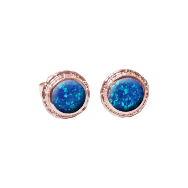 Rose Gold Cobalt Blue Round Stud Earrings