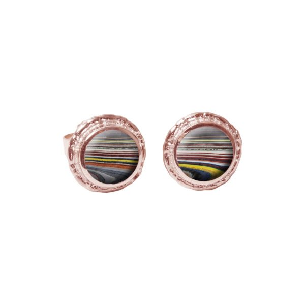 Rose Gold Fordite Round Stud Earrings