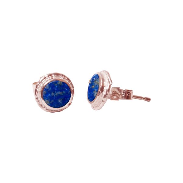 Rose Gold Lapis Round Stud Earrings