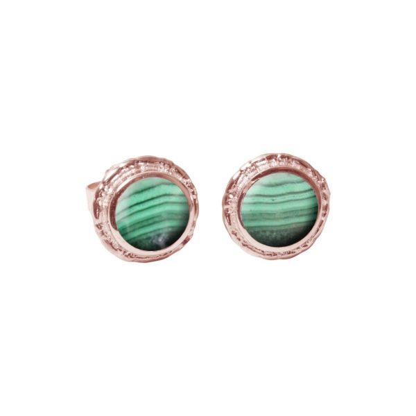 Rose Gold Malachite Round Stud Earrings