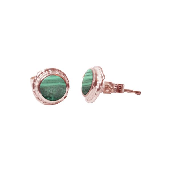 Rose Gold Malachite Round Stud Earrings