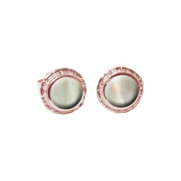 Rose Gold Mother of Pearl Round Stud Earrings