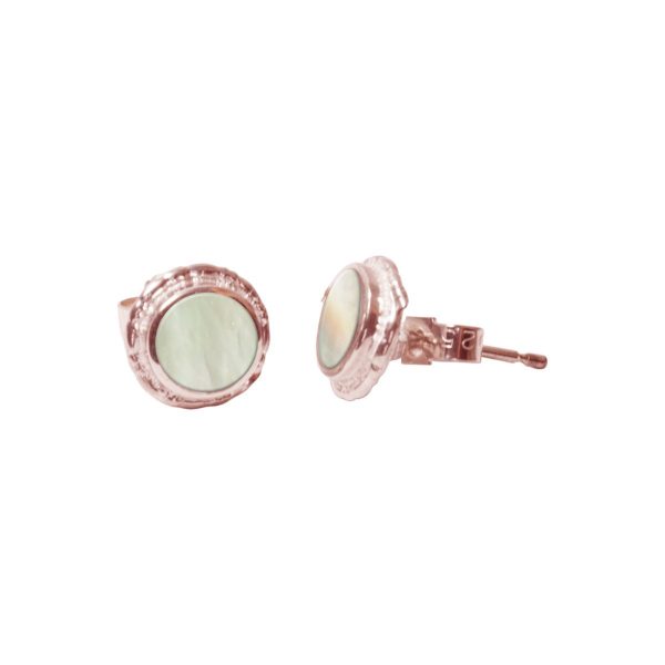 Rose Gold Mother of Pearl Round Stud Earrings