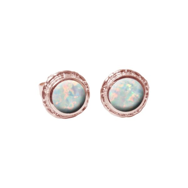 Rose Gold Opalite Sun Ice Round Stud Earrings