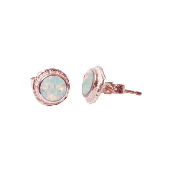 Rose Gold Opalite Sun Ice Round Stud Earrings