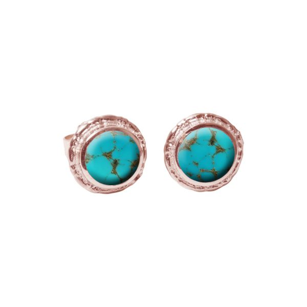 Rose Gold Turquoise Round Stud Earrings