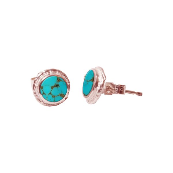 Rose Gold Turquoise Round Stud Earrings
