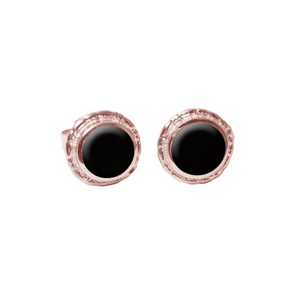 Rose Gold Whitby Jet Round Stud Earrings