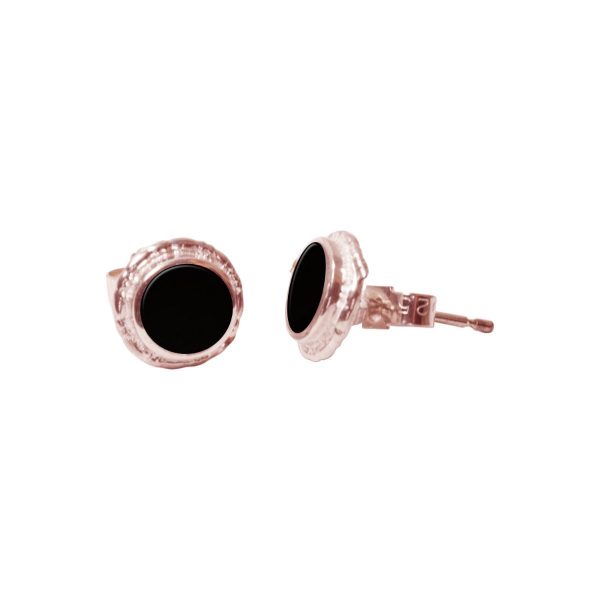 Rose Gold Whitby Jet Round Stud Earrings