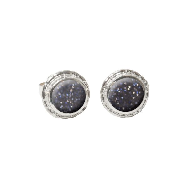 Silver Blue Goldstone Round Stud Earrings