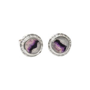 Silver Blue John Round Stud Earrings Beaded Edge