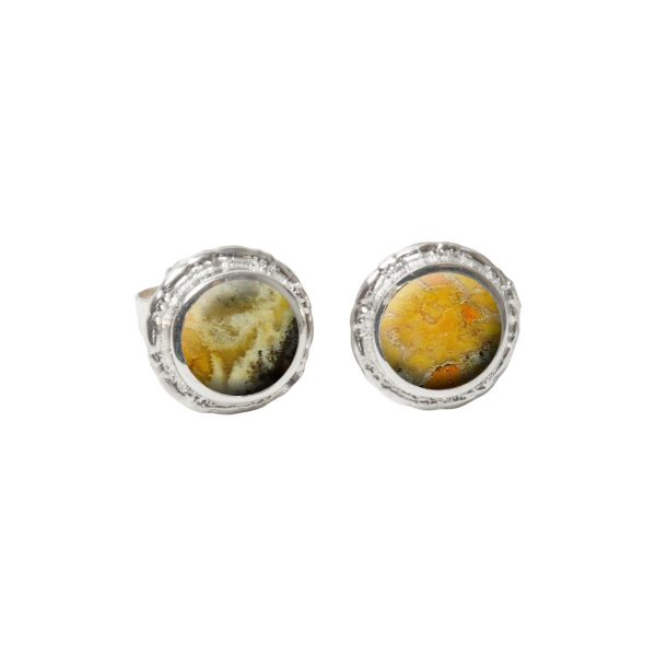 Silver Bumblebee Jasper Round Stud Earrings