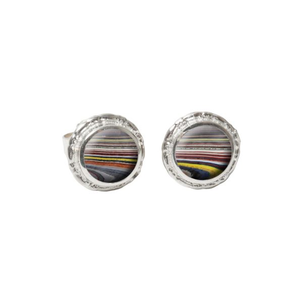 Silver Fordite Round Stud Earrings