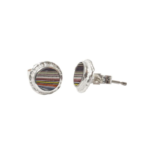 Silver Fordite Round Stud Earrings