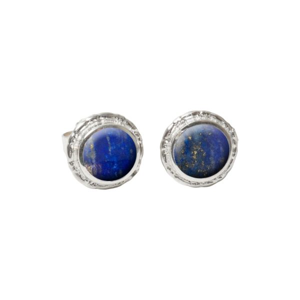 Silver Lapis Round Stud Earrings