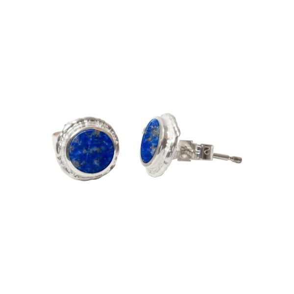 Silver Lapis Round Stud Earrings