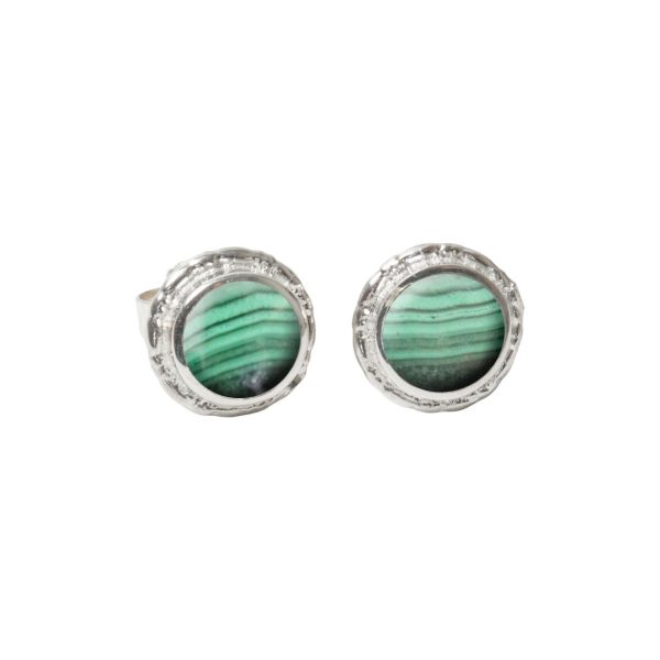 Silver Malachite Round Stud Earrings