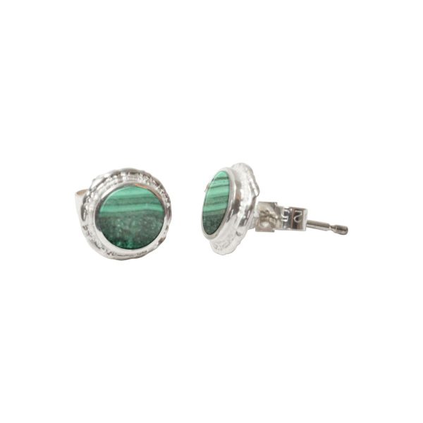 Silver Malachite Round Stud Earrings