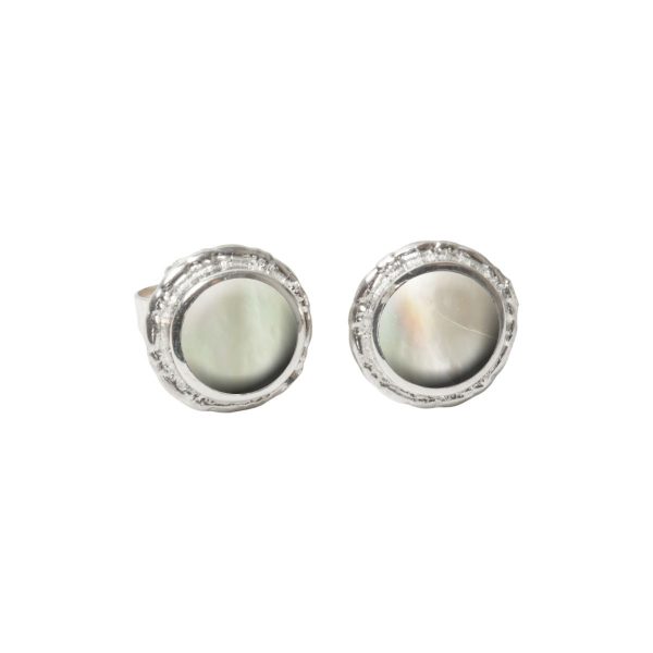 Silver Mother of Pearl Round Stud Earrings