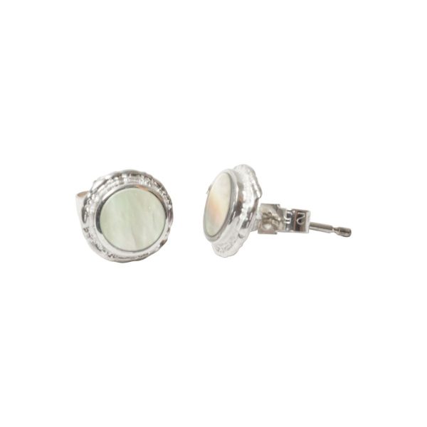 Silver Mother of Pearl Round Stud Earrings
