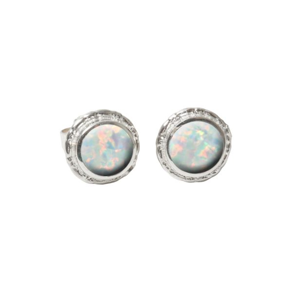 Silver Sun Ice Opalite Round Stud Earrings