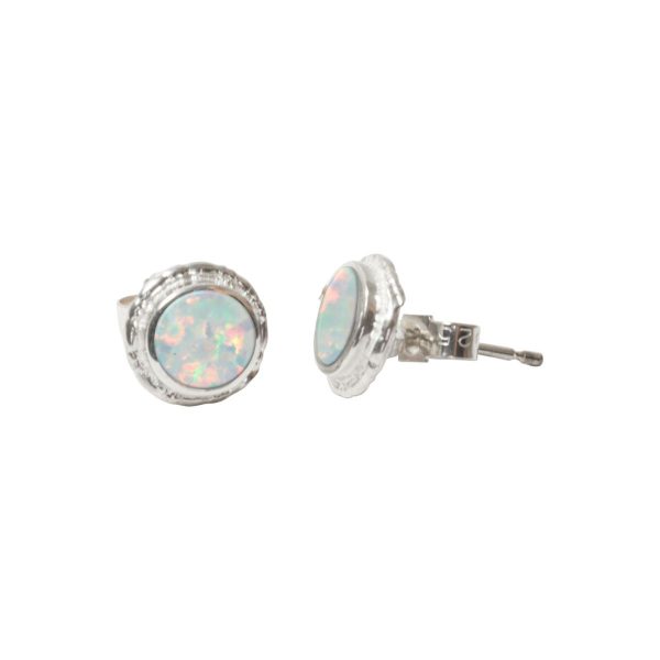 Silver Opalite Round Stud Earrings