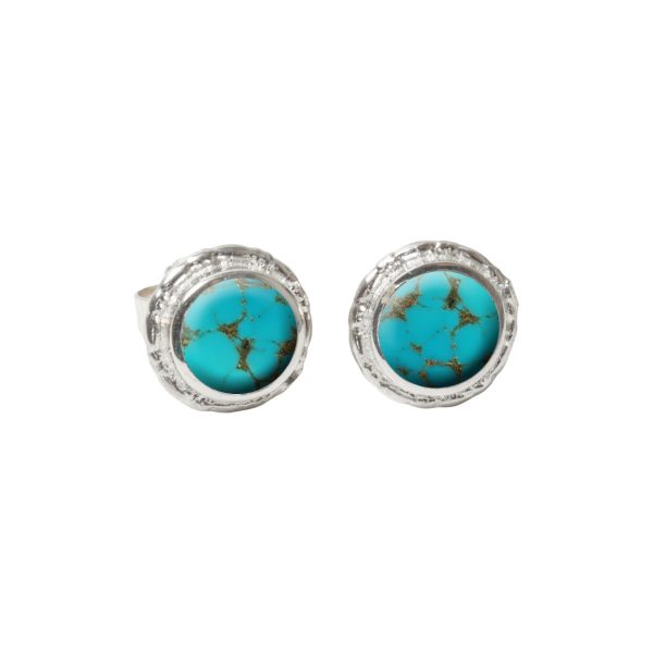 Silver Turquoise Round Stud Earrings