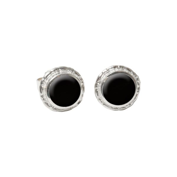 Silver Whitby Jet Round Stud Earrings