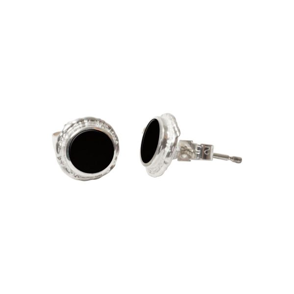 Silver Whitby Jet Round Stud Earrings