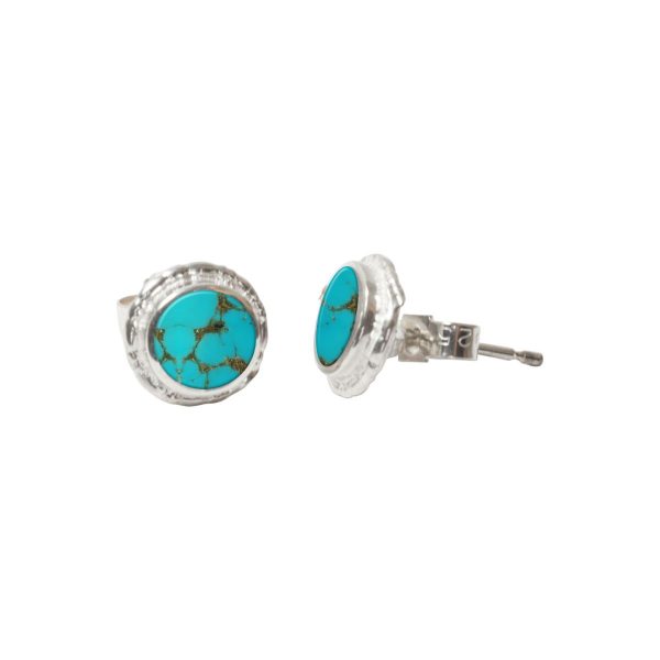 White Gold Turquoise Round Stud Earrings