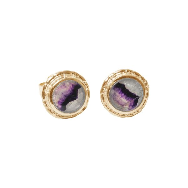 Gold Blue John Round Stud Earrings