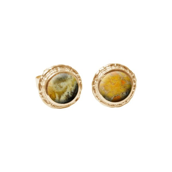 Gold Bumblebee Jasper Round Stud Earrings